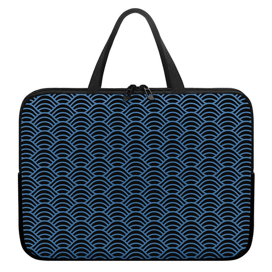Blue And Black Japanese Pattern Print Laptop Sleeve With Handle