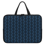 Blue And Black Japanese Pattern Print Laptop Sleeve With Handle
