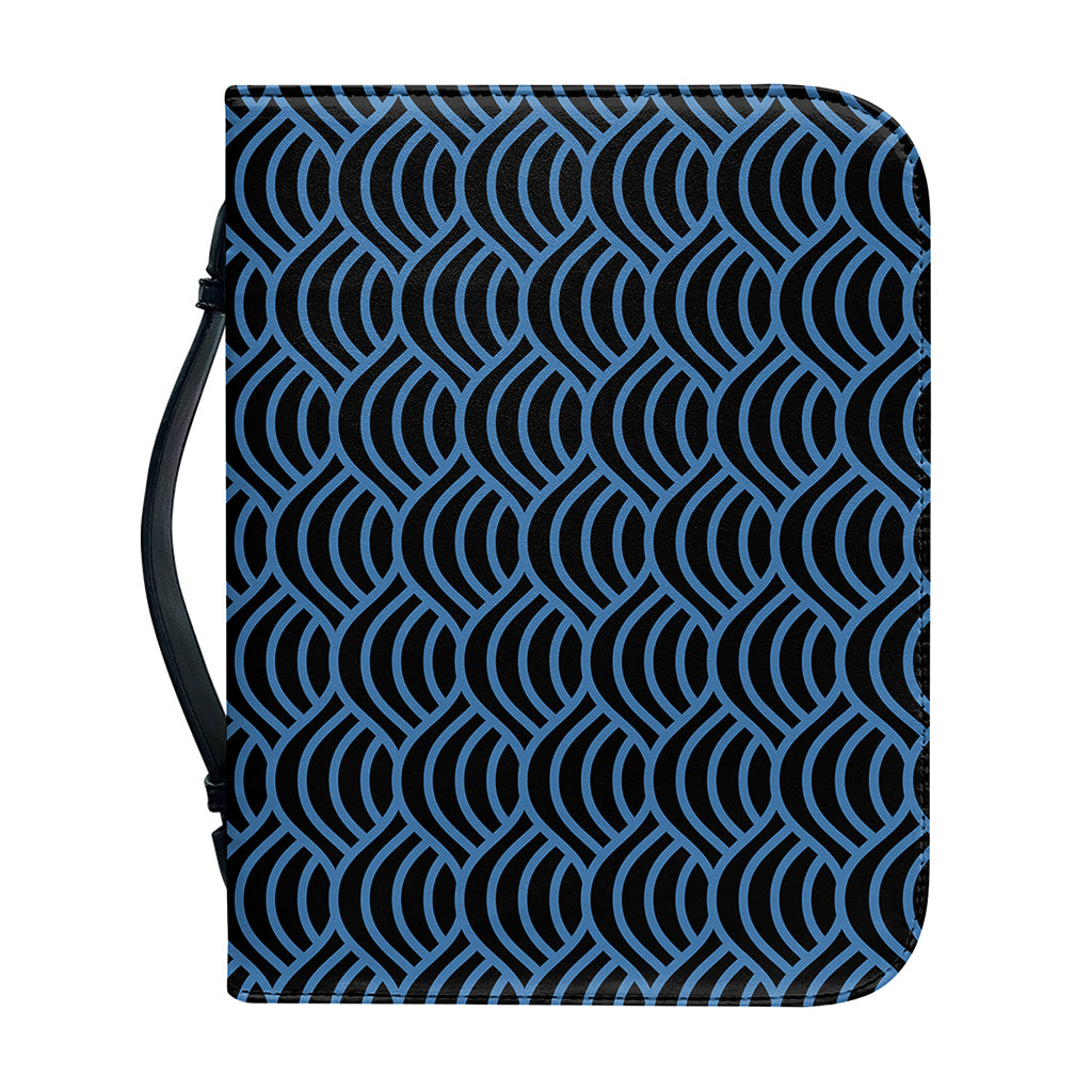 Blue And Black Japanese Pattern Print Leather Bible Cover