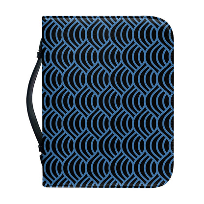 Blue And Black Japanese Pattern Print Leather Bible Cover