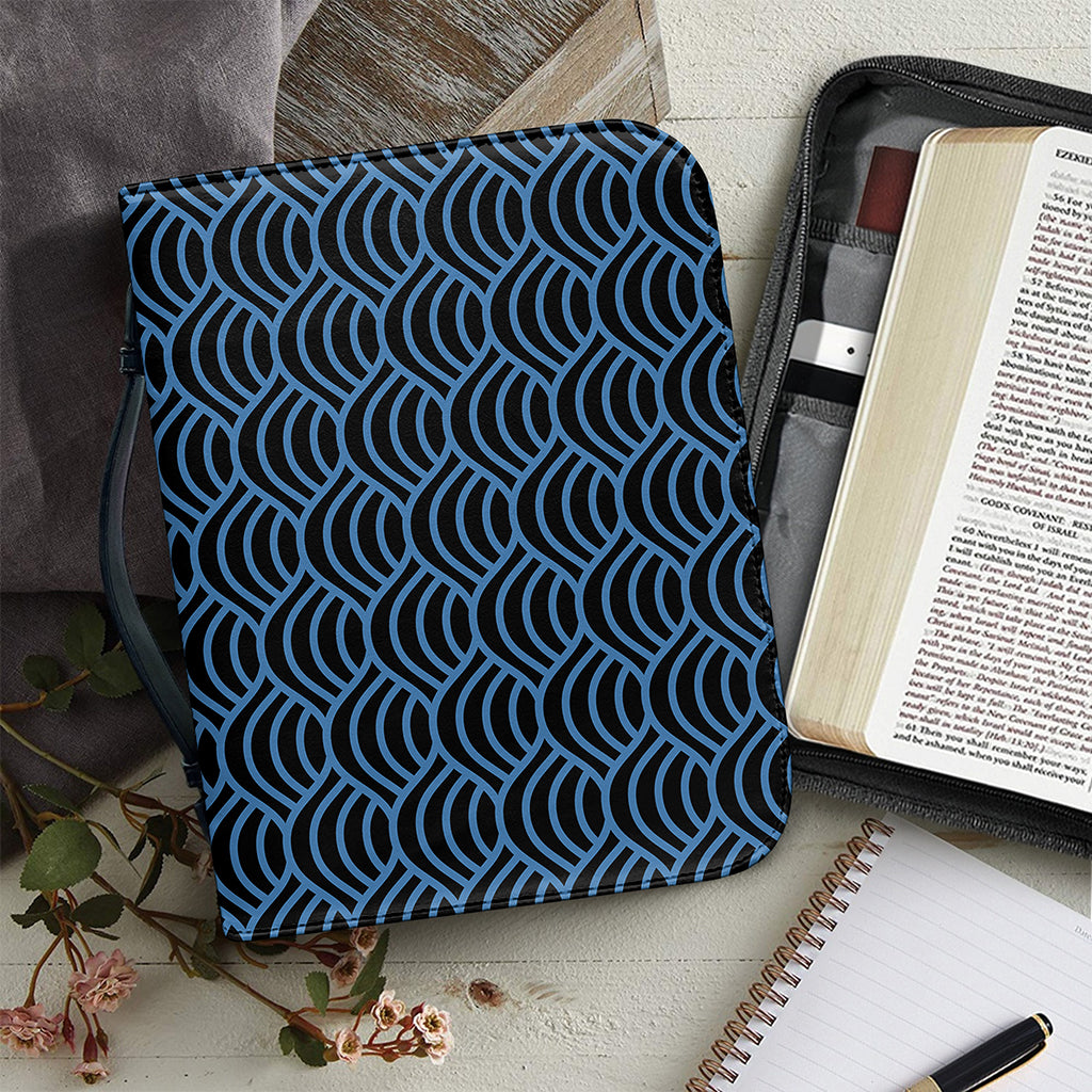 Blue And Black Japanese Pattern Print Leather Bible Cover