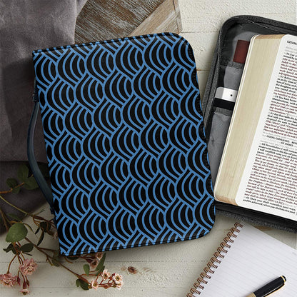 Blue And Black Japanese Pattern Print Leather Bible Cover