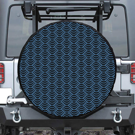Blue And Black Japanese Pattern Print Leather Spare Tire Cover
