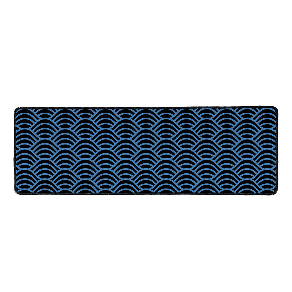 Blue And Black Japanese Pattern Print Long Kitchen Mat