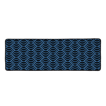 Blue And Black Japanese Pattern Print Long Kitchen Mat