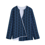 Blue And Black Japanese Pattern Print Long Sleeve Short Coat