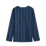 Blue And Black Japanese Pattern Print Long Sleeve Short Coat