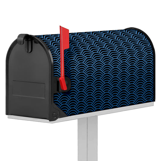 Blue And Black Japanese Pattern Print Mailbox Cover