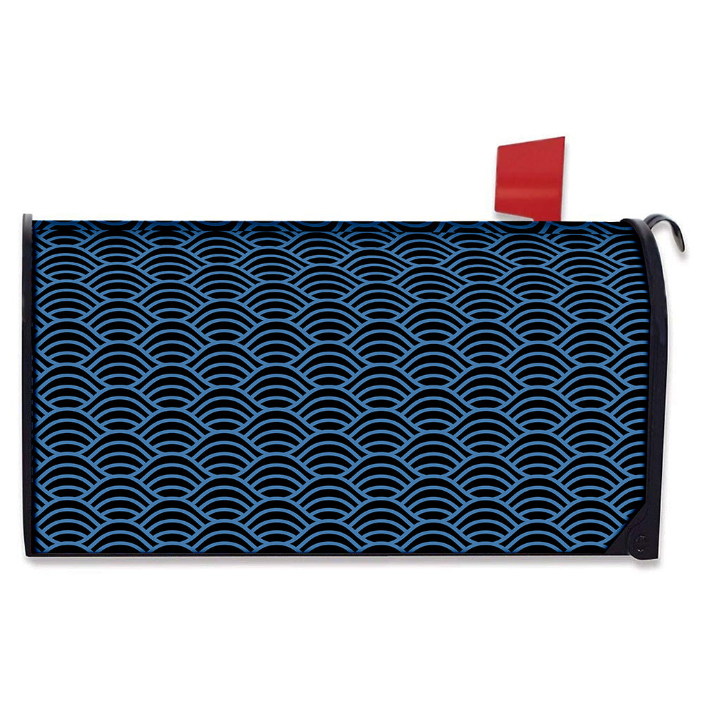 Blue And Black Japanese Pattern Print Mailbox Cover