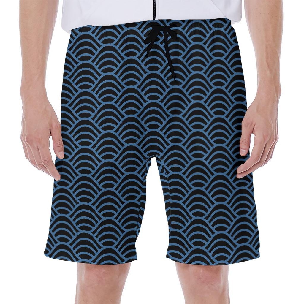 Blue And Black Japanese Pattern Print Men's Beach Shorts
