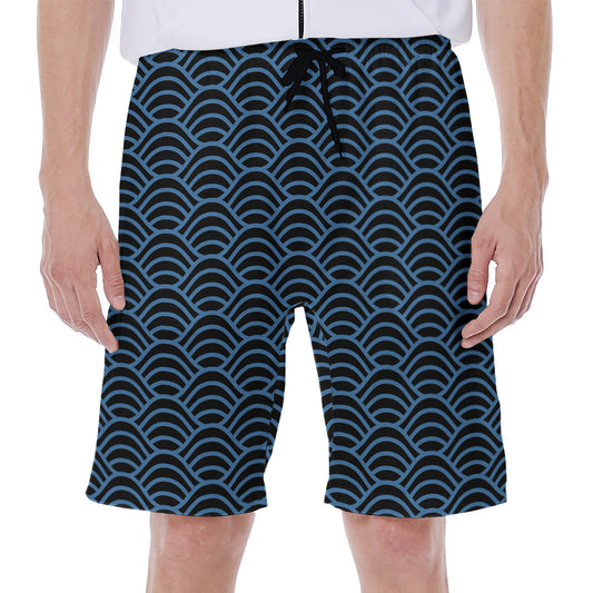 Blue And Black Japanese Pattern Print Men's Beach Shorts