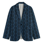 Blue And Black Japanese Pattern Print Men's Blazer