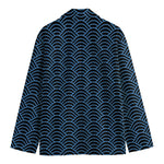 Blue And Black Japanese Pattern Print Men's Blazer