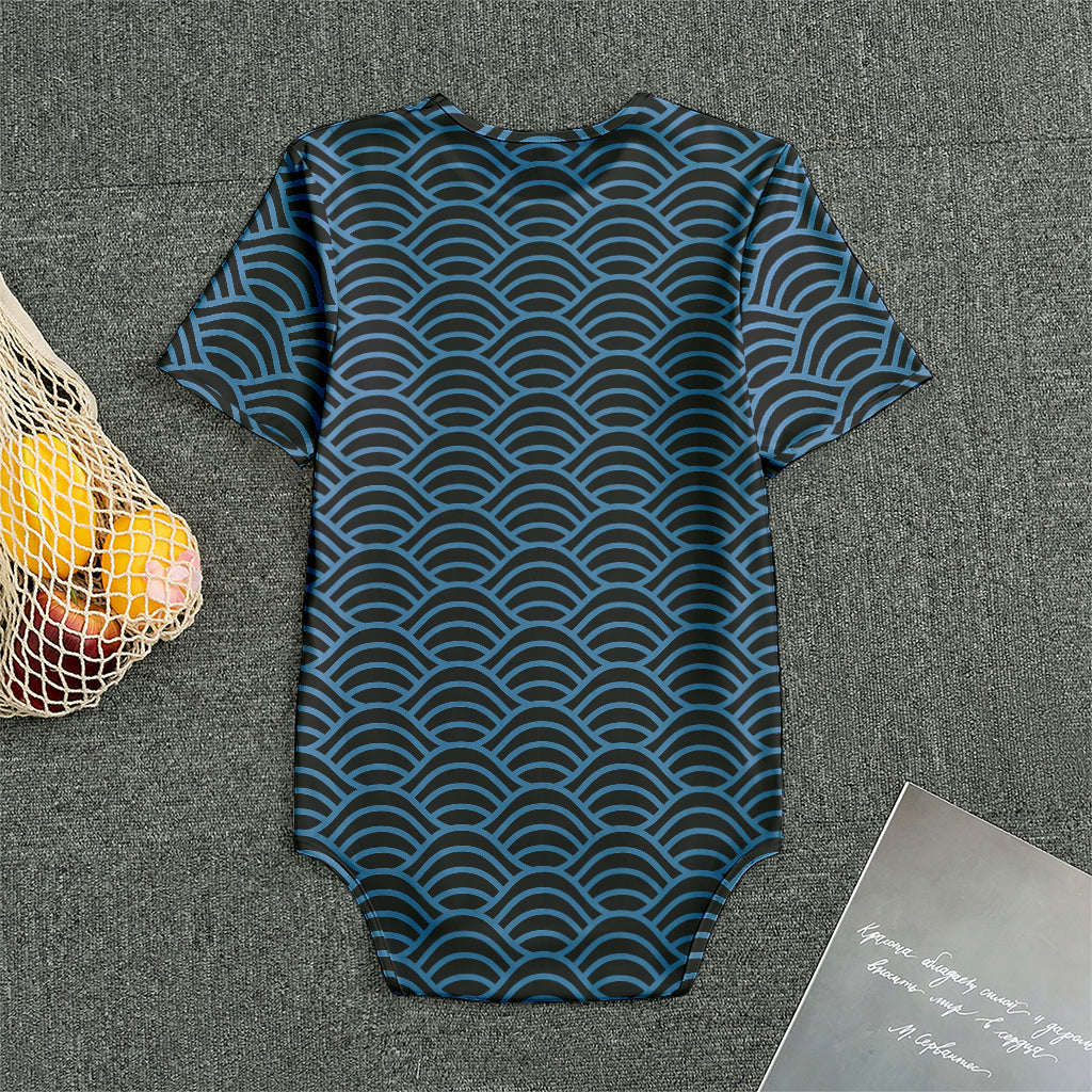 Blue And Black Japanese Pattern Print Men's Bodysuit