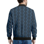 Blue And Black Japanese Pattern Print Men's Bomber Jacket