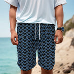 Blue And Black Japanese Pattern Print Men's Cargo Shorts