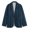 Blue And Black Japanese Pattern Print Men's Cotton Blazer