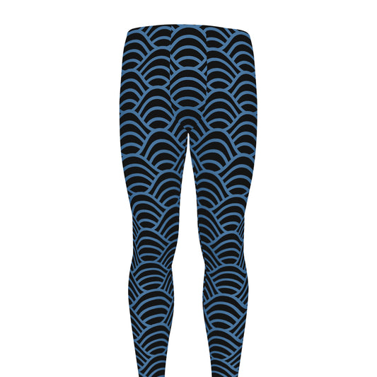 Blue And Black Japanese Pattern Print Men's leggings