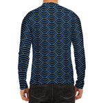 Blue And Black Japanese Pattern Print Men's Long Sleeve Rash Guard