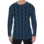 Blue And Black Japanese Pattern Print Men's Long Sleeve T-Shirt