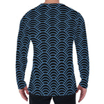 Blue And Black Japanese Pattern Print Men's Long Sleeve T-Shirt