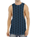 Blue And Black Japanese Pattern Print Men's Muscle Tank Top