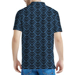 Blue And Black Japanese Pattern Print Men's Polo Shirt