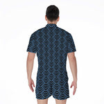 Blue And Black Japanese Pattern Print Men's Rompers