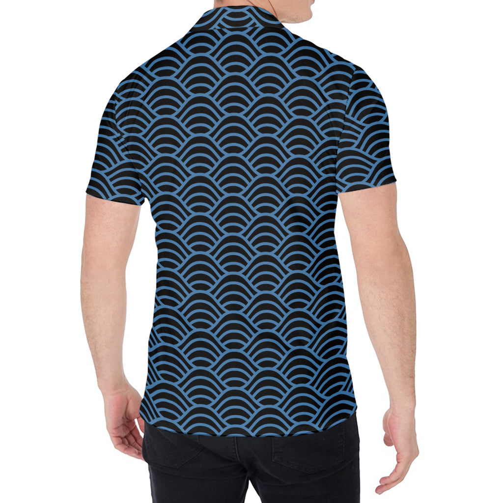 Blue And Black Japanese Pattern Print Men's Shirt
