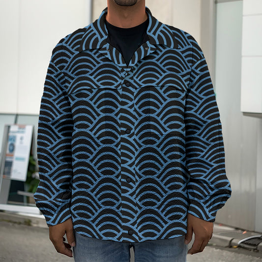Blue And Black Japanese Pattern Print Men's Shirt Jacket