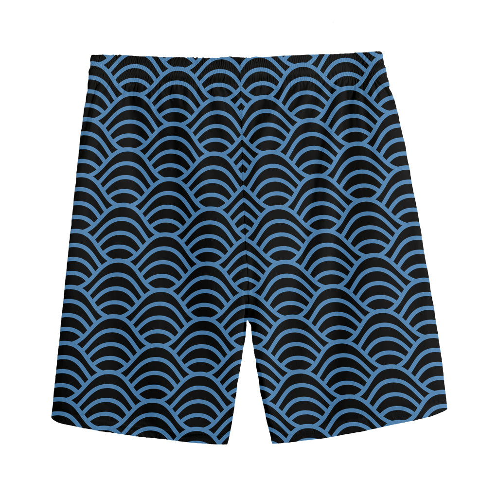 Blue And Black Japanese Pattern Print Men's Sports Shorts