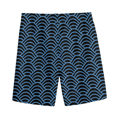 Blue And Black Japanese Pattern Print Men's Sports Shorts