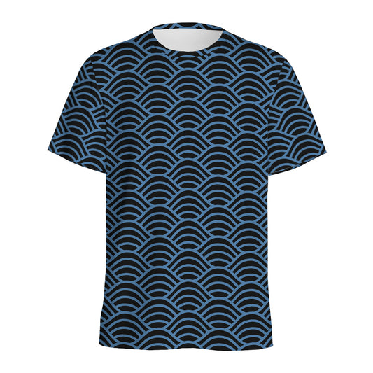 Blue And Black Japanese Pattern Print Men's Sports T-Shirt