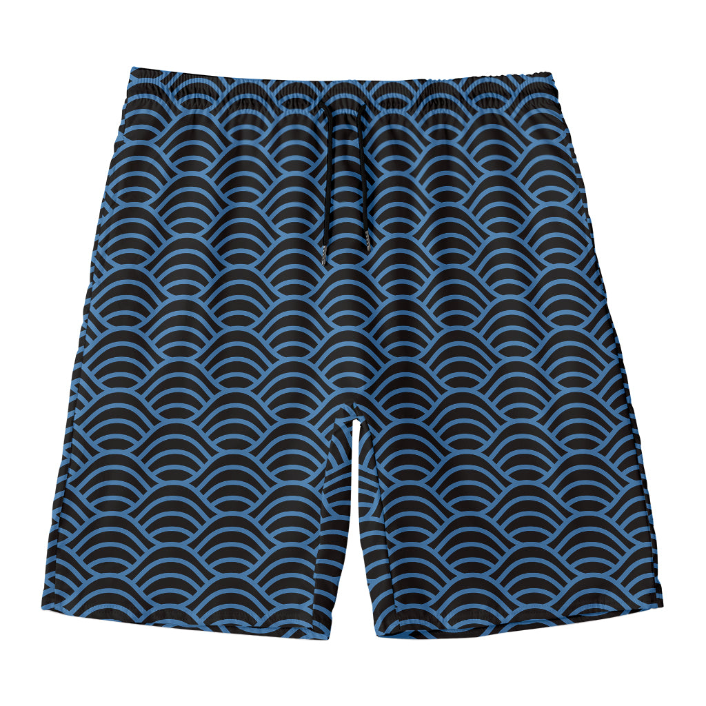 Blue And Black Japanese Pattern Print Men's Swim Trunks