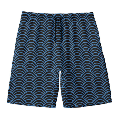 Blue And Black Japanese Pattern Print Men's Swim Trunks
