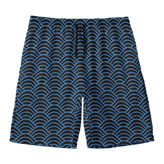 Blue And Black Japanese Pattern Print Men's Swim Trunks