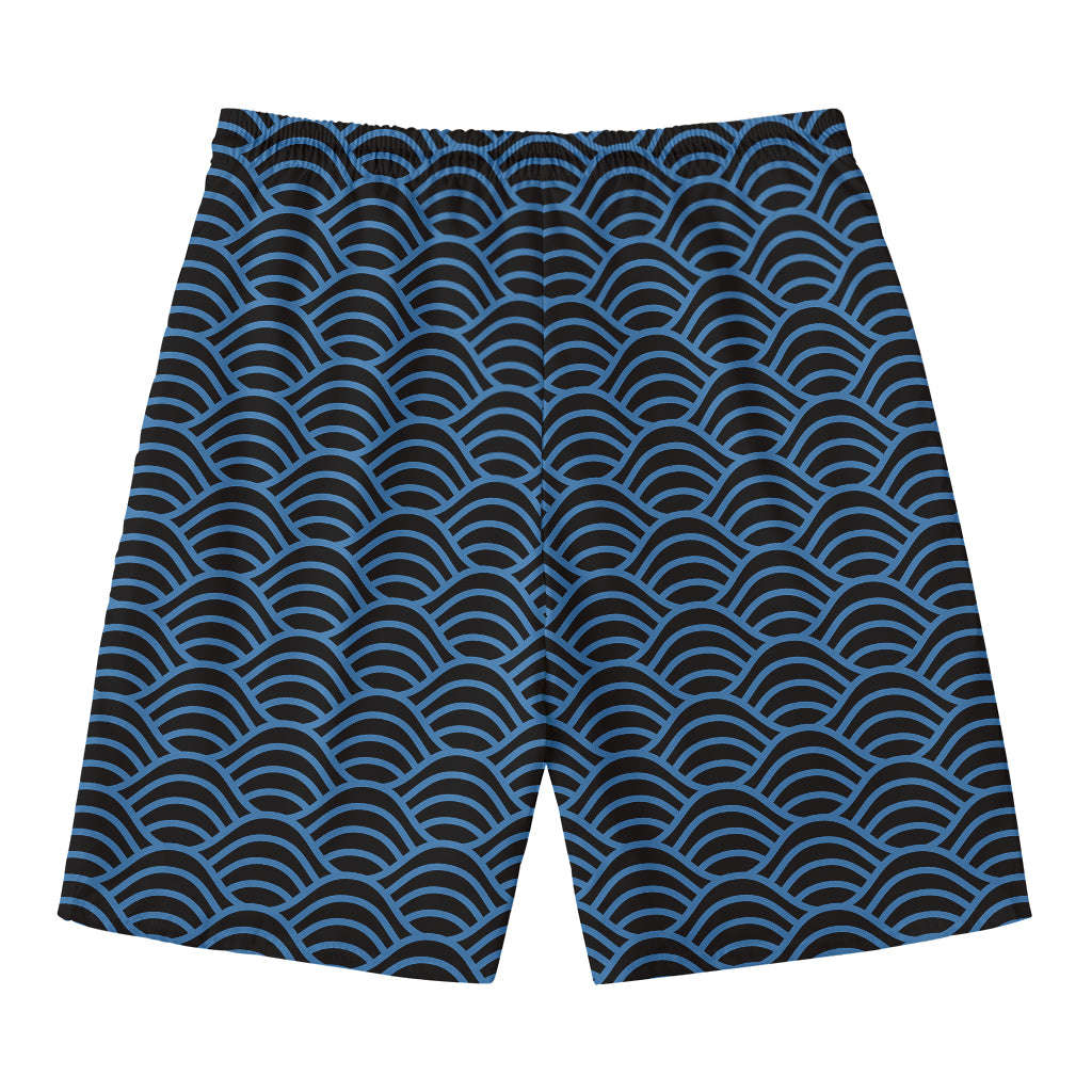 Blue And Black Japanese Pattern Print Men's Swim Trunks