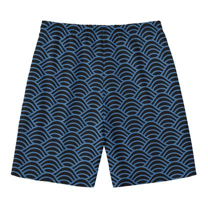 Blue And Black Japanese Pattern Print Men's Swim Trunks