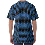 Blue And Black Japanese Pattern Print Men's Velvet T-Shirt