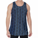Blue And Black Japanese Pattern Print Men's Velvet Tank Top