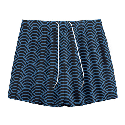 Blue And Black Japanese Pattern Print Mesh Shorts