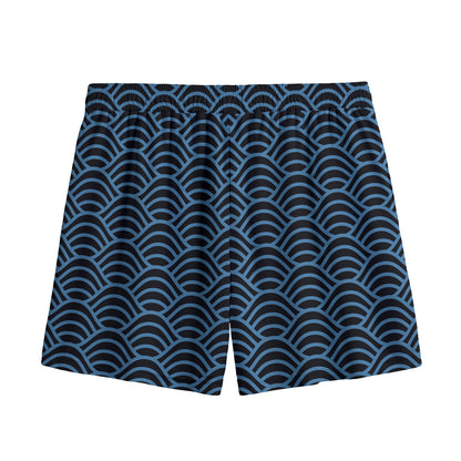 Blue And Black Japanese Pattern Print Mesh Shorts