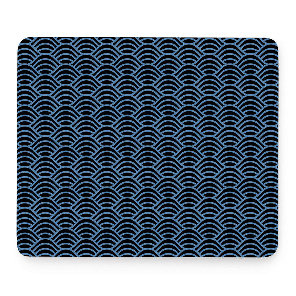 Blue And Black Japanese Pattern Print Mouse Pad
