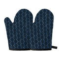 Blue And Black Japanese Pattern Print Oven Mitts
