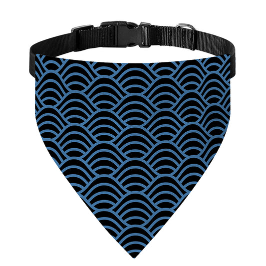 Blue And Black Japanese Pattern Print Over The Collar Dog Bandana