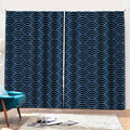 Blue And Black Japanese Pattern Print Pencil Pleat Curtains