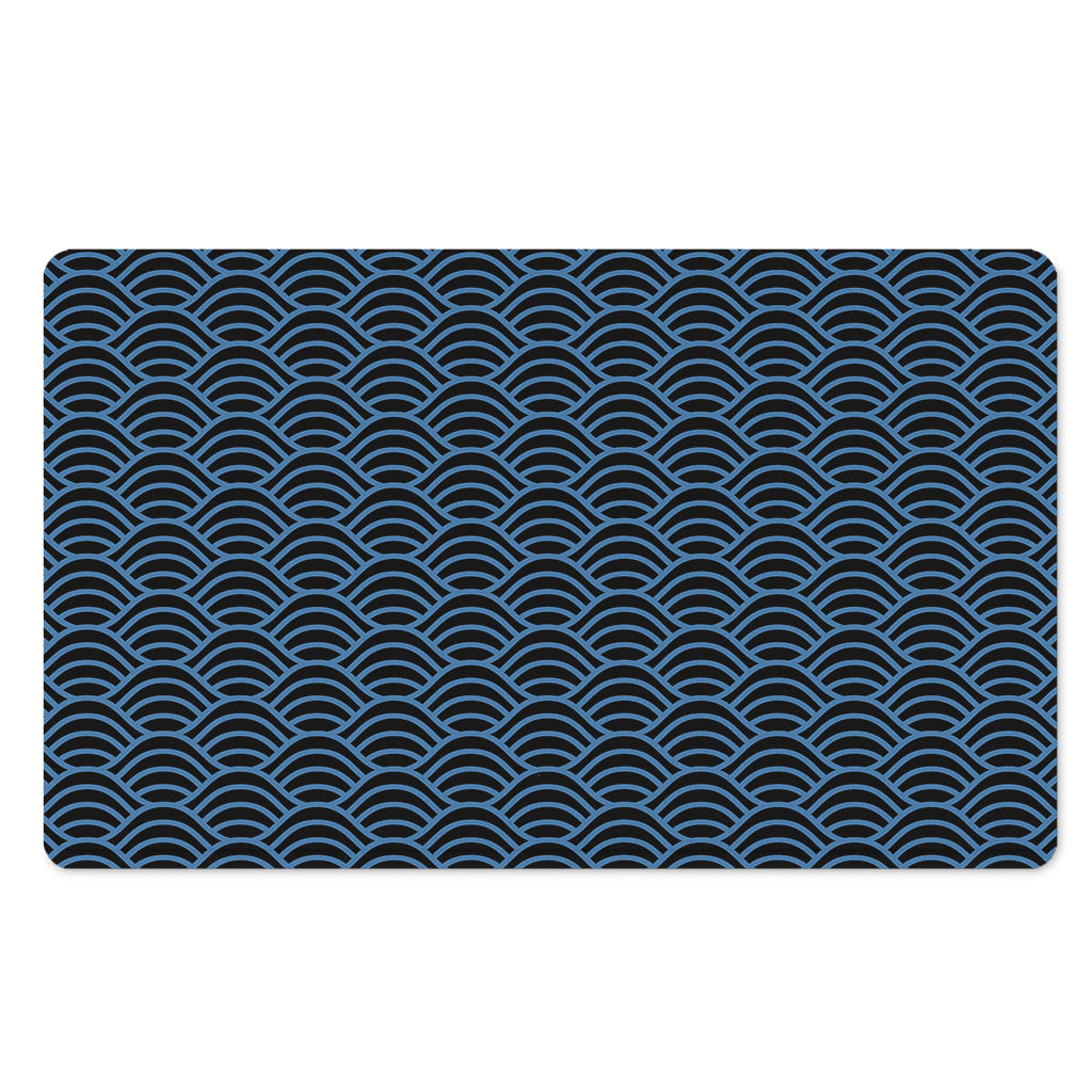 Blue And Black Japanese Pattern Print Polyester Doormat