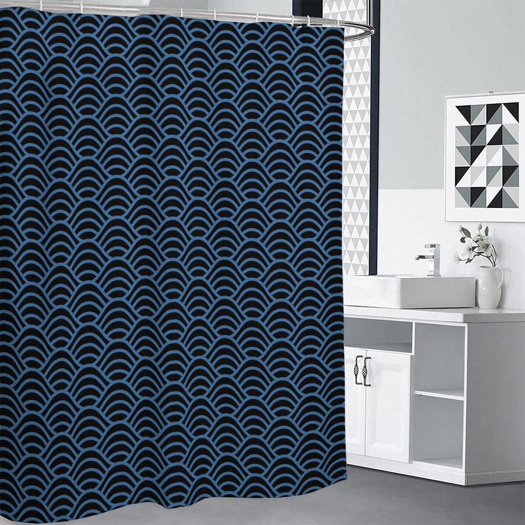 Blue And Black Japanese Pattern Print Premium Shower Curtain