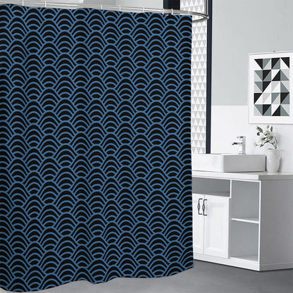 Blue And Black Japanese Pattern Print Premium Shower Curtain