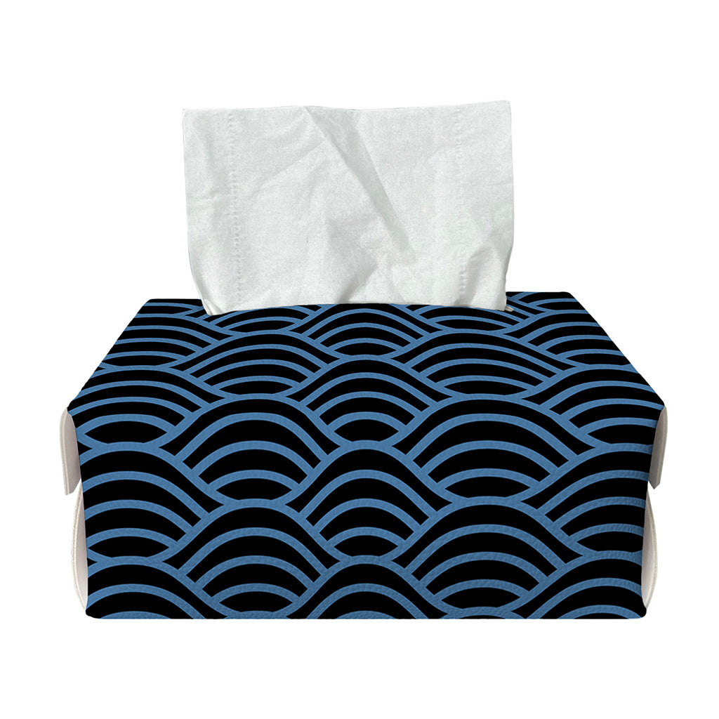 Blue And Black Japanese Pattern Print Rectangle Tissue Box Cover